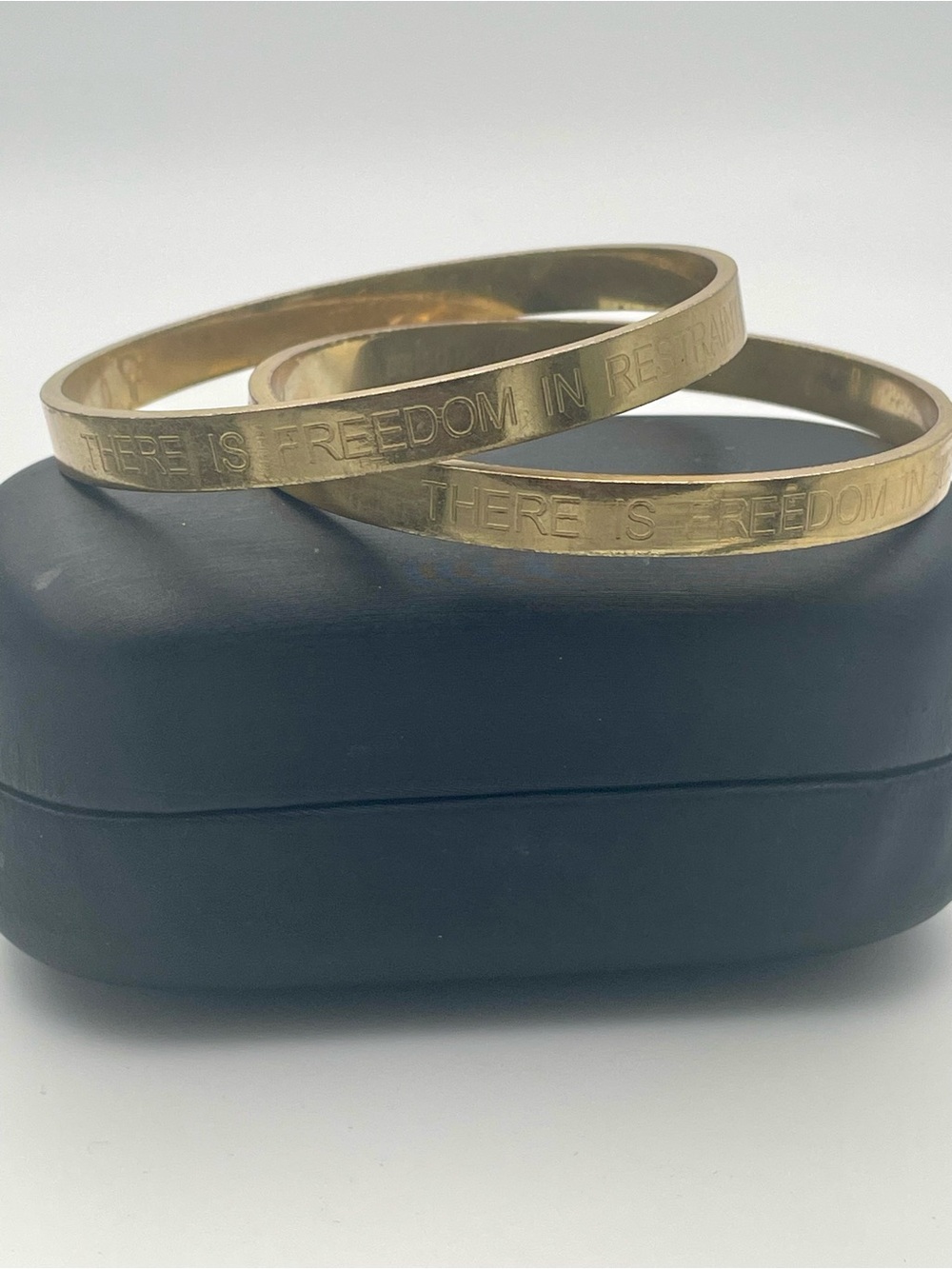 24K Gold Plating over Stainless Steel Stackable Bangles w/ Freedom Quote - Picture 3 of 6